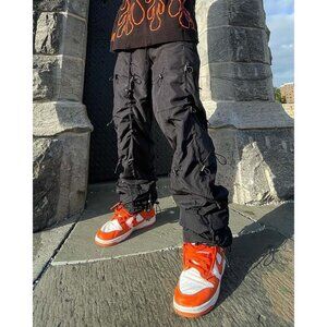 MNML Tech Baggy Pants Black Nylon Cargo Bungee Cord Streetwear Essentials Large